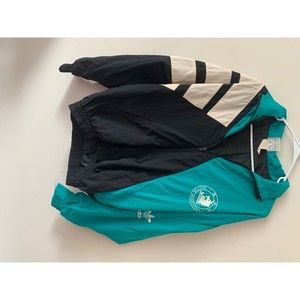 Adidas Vintage 1980s B.A.A. Boston Marathon Jacket Black,Teal, White Hooded M/L